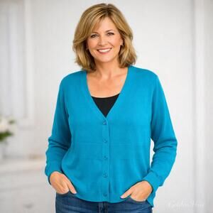 Northern Reflections Women's XL Teal Blue Button-Up Cardigan